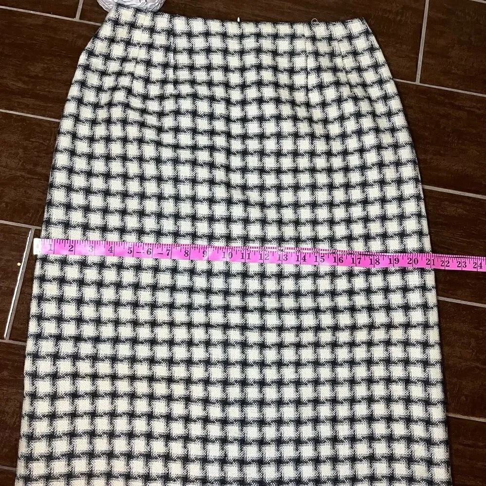 Harve Benard by Benard Holtzman ivory/black fringe hem wool long skirt sz 8